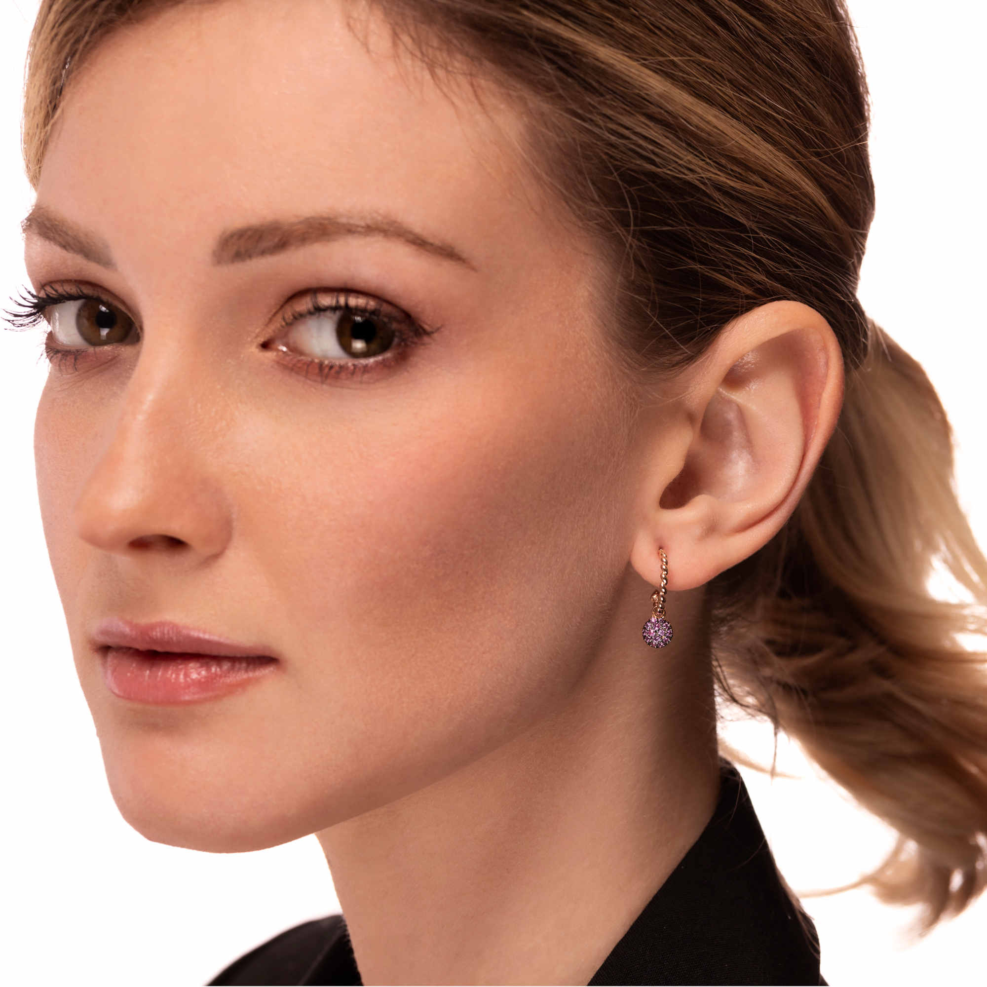 Orecchini oro rosa semicerchi motivo treccina zaffiri rosa 45348_Zrosa earrings sapphires pink sconto discount a