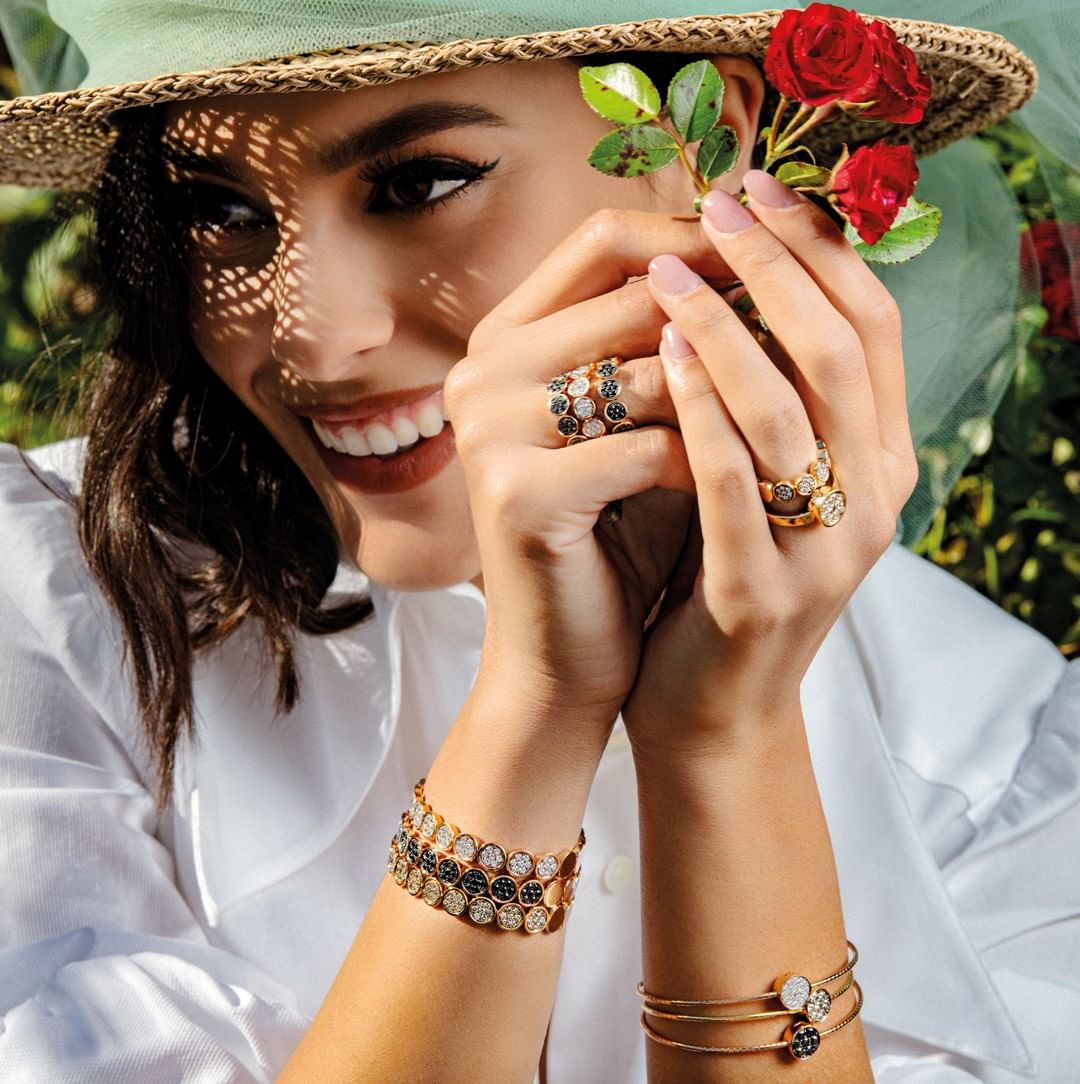 Anello CHANTECLER Paillettes oro rosa diamanti smalto - immagine 2