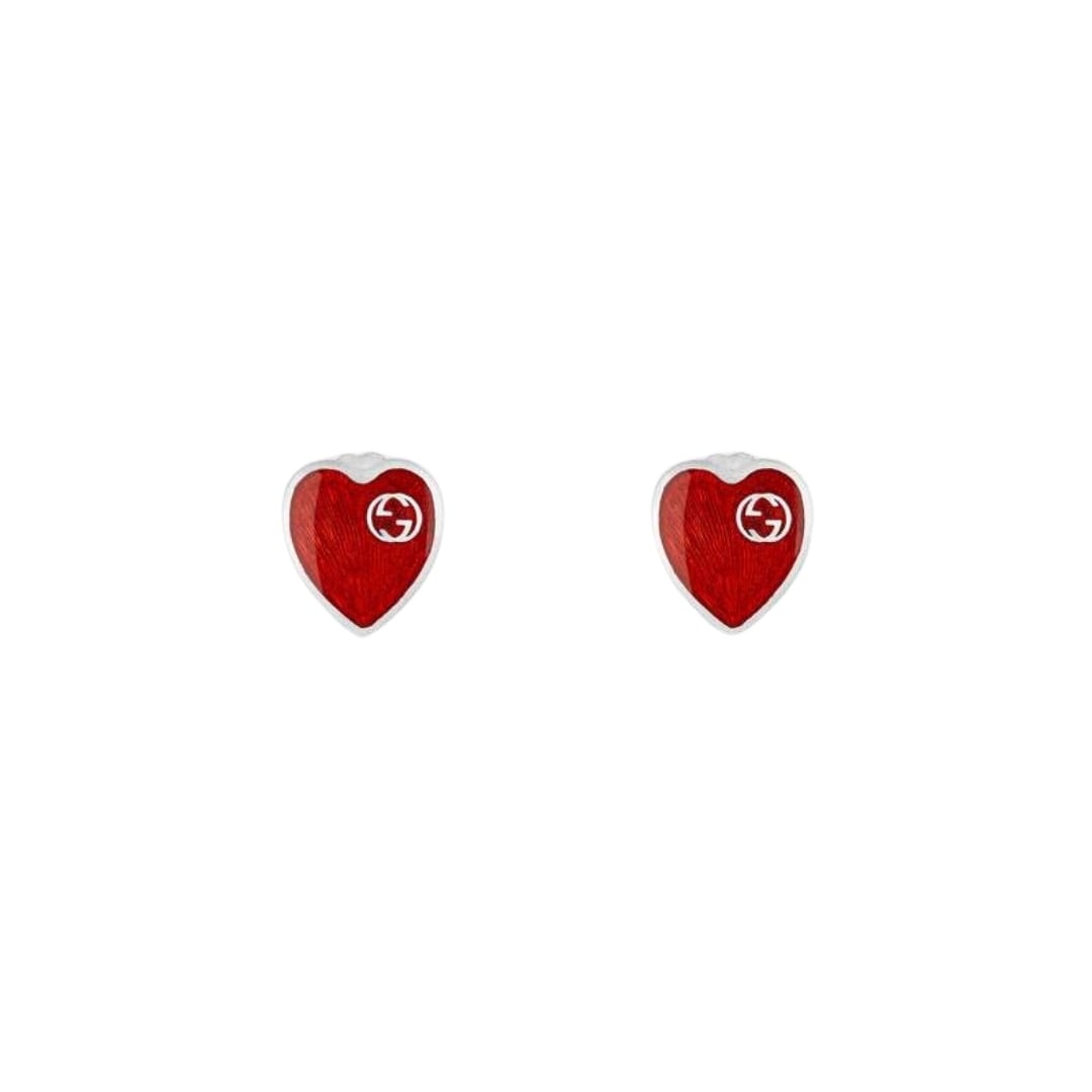 645547_J8410_8166_001_100_0000_Light-Orecchini-con-cuore-in-smalto-GG EARRINGS RED ENAMEL SILVER EARRINGS GUCCI SCONTO DISCOUNT