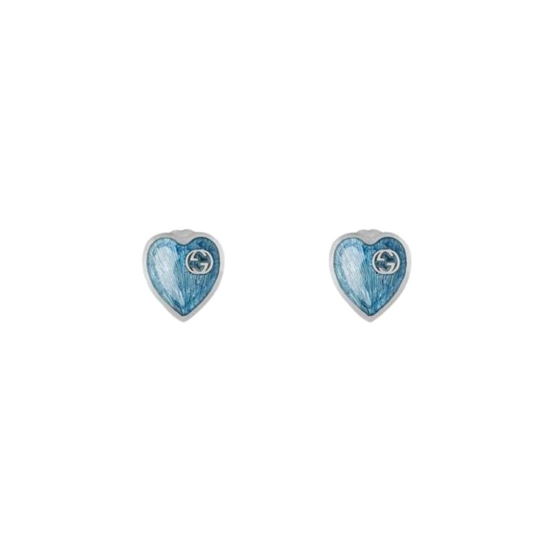 645547_J8410_8183_001_100_0000_Light-Orecchini-con-cuore-in-smalto-GG BLUE ENAMEL EARRINGS SILVER GUCCI SCONTO DISCOUNT HEART