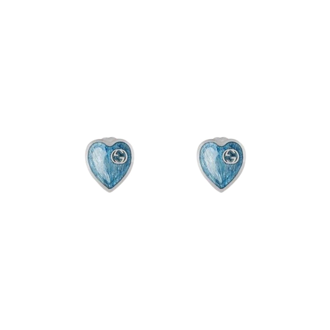 645547_J8410_8183_001_100_0000_Light-Orecchini-con-cuore-in-smalto-GG BLUE ENAMEL EARRINGS SILVER GUCCI SCONTO DISCOUNT HEART