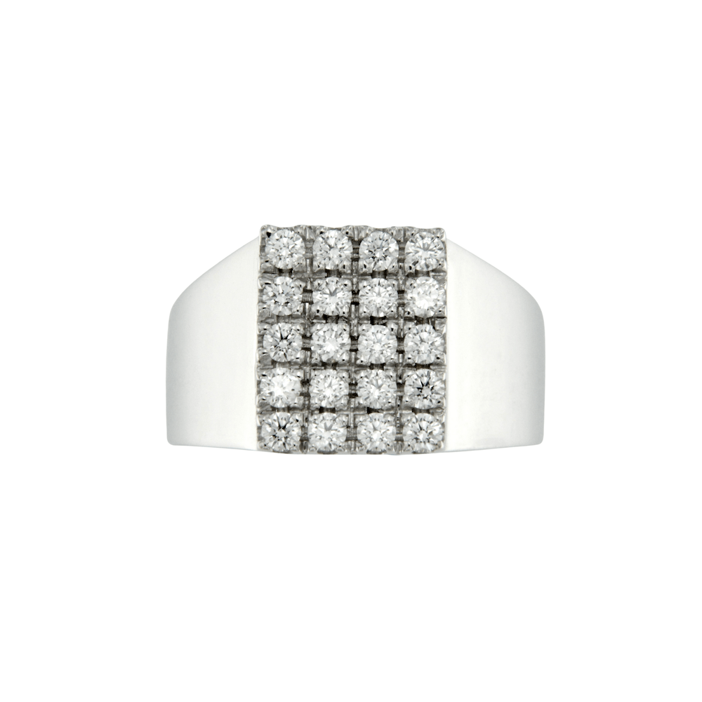anello quadrato timbro diamanti bianchi oro bianco diamonds stamp chevalier pinky ring sconto discount