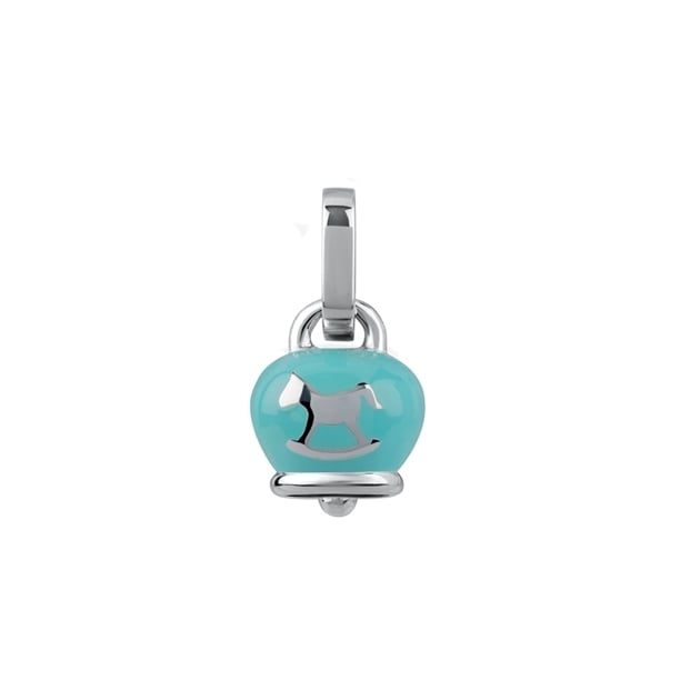 Chantecler Ciondolo campanella micro azzurro cavallino a dondolo discount silver bell charm rocking horse light blue sconto