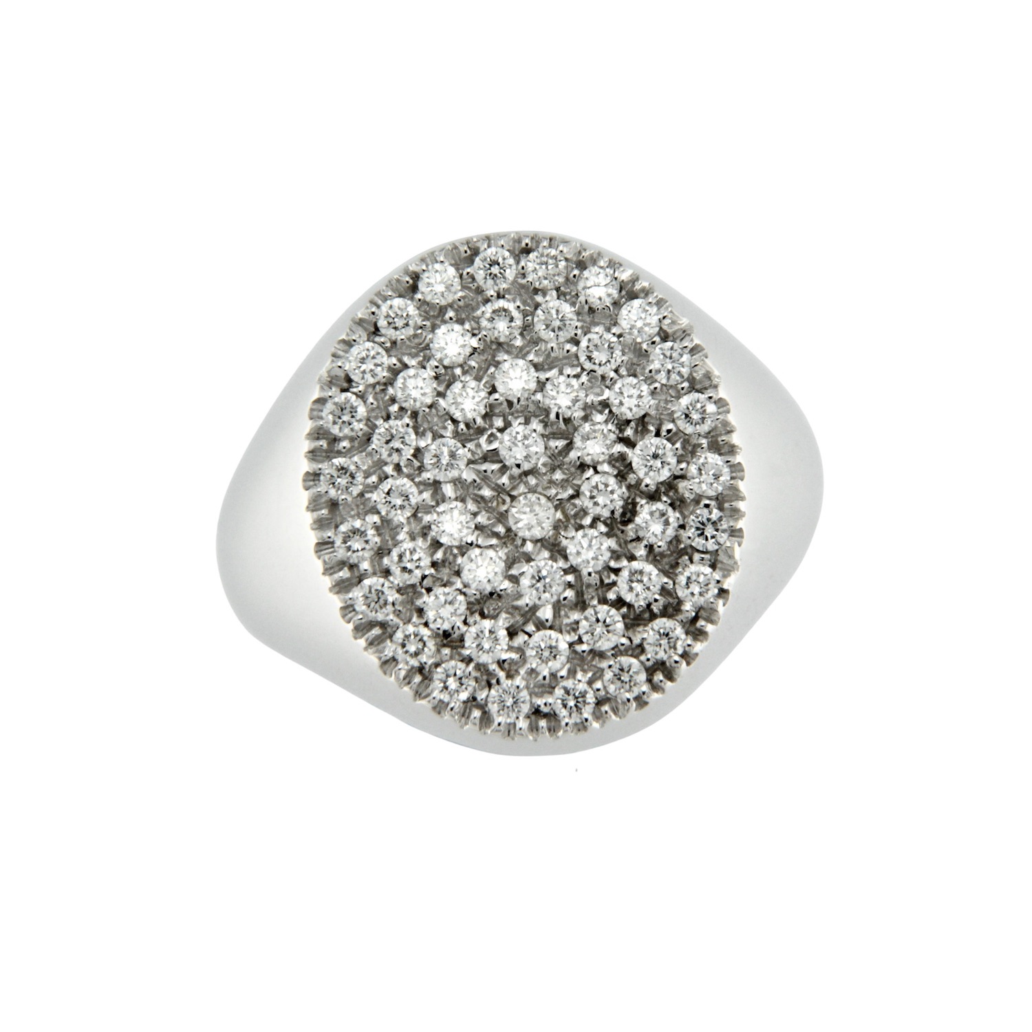 ANELLO ORO BIANCO DIAMANTI BIANCHI tondo GRANDE pinky chevalier ring stamp sconto discount