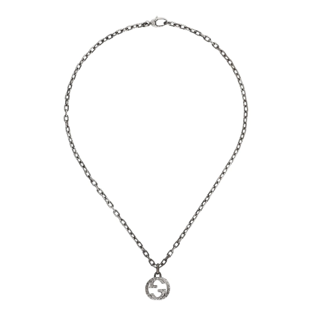 Collana GUCCI Collana con pendente GG a 455307 J8400 0811 necklace silver interlocking sconto discount