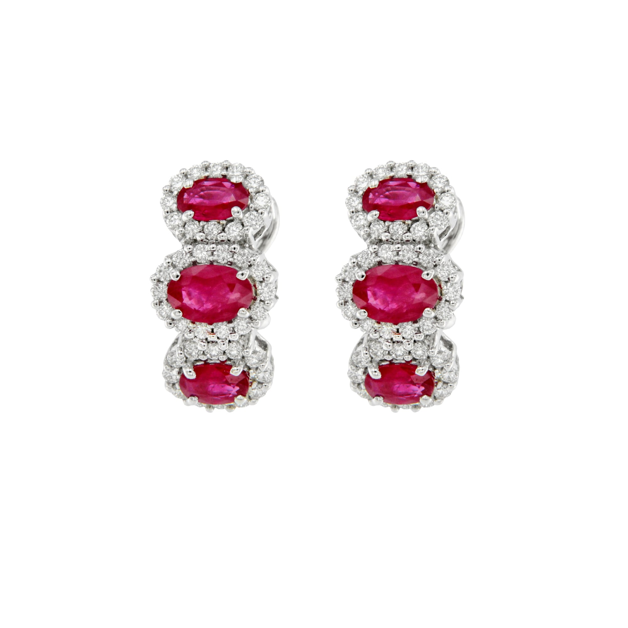 Orecchini in oro bianco con brillanti e rubini birmani E6453R1 White gold earrings with diamonds and Burmese rubies sconto discount