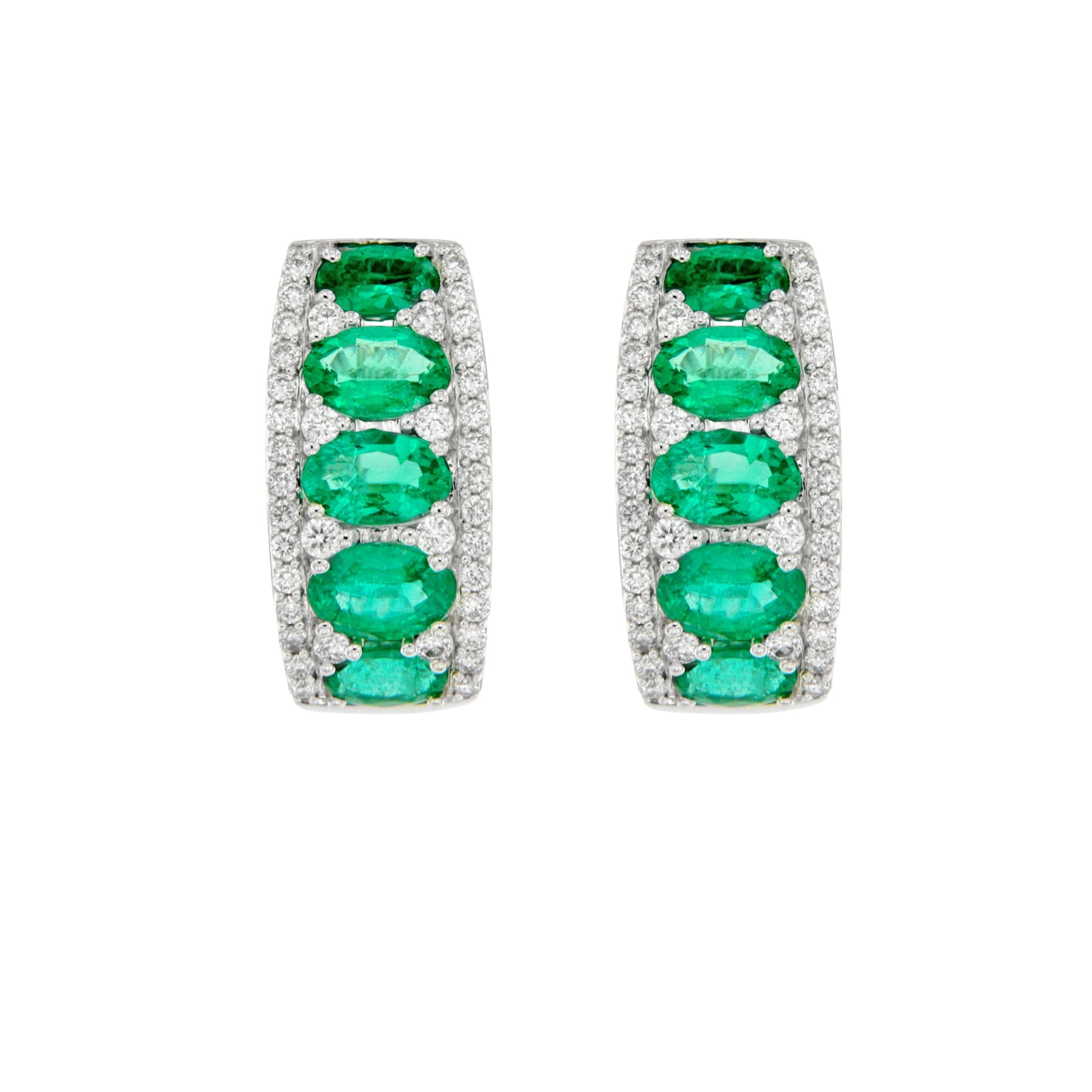 Orecchini in oro bianco 18 ct con brillanti e smeraldi ER15233S1 White gold earrings with brilliants and emeralds ER15233S