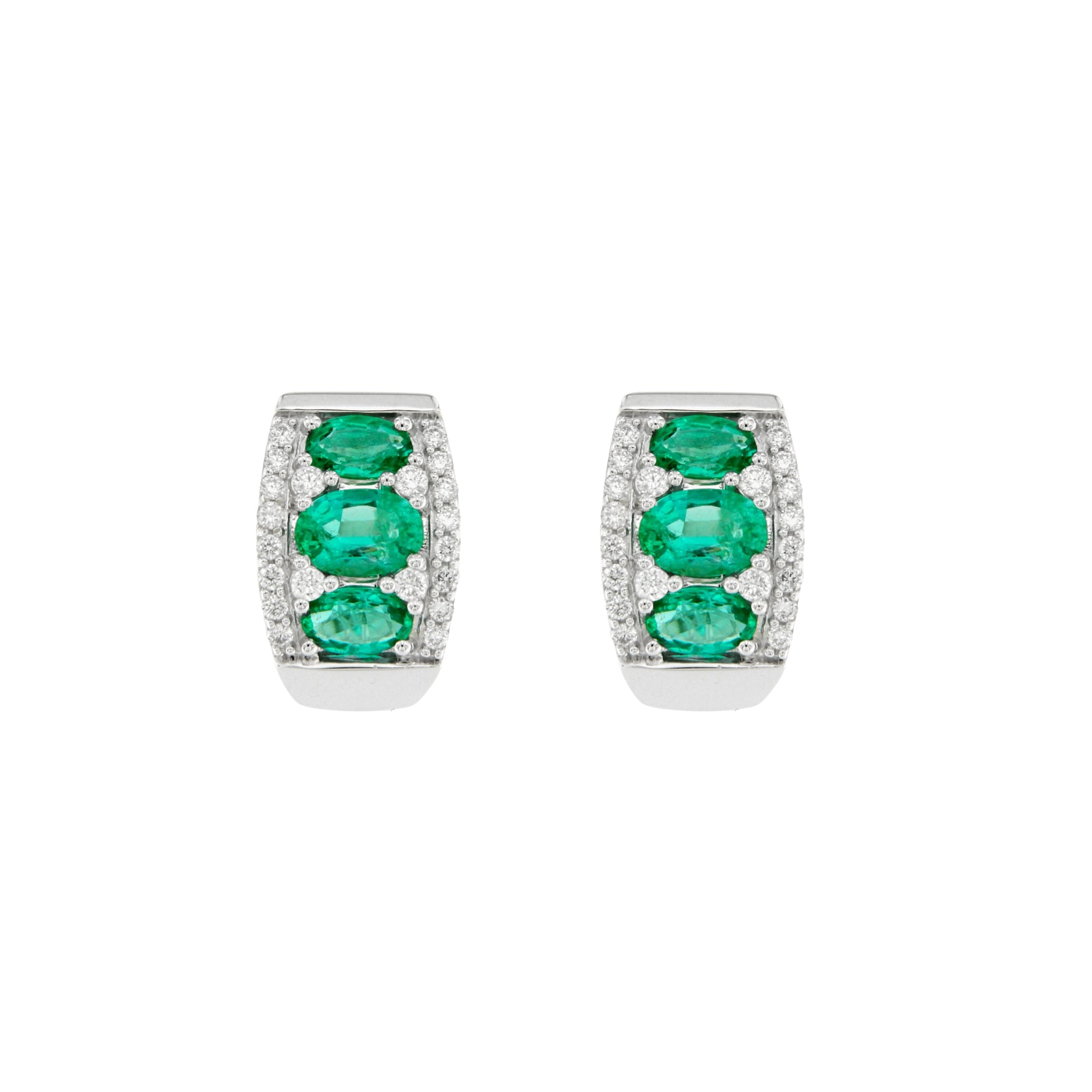Orecchini in oro bianco 18 ct con brillanti e smeraldi 18K white gold earrings with brilliants and emeralds sconto discount