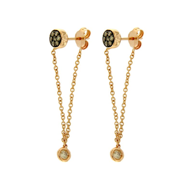 Orecchini oro rosa con catenella earrings diamonds chain sconto discount