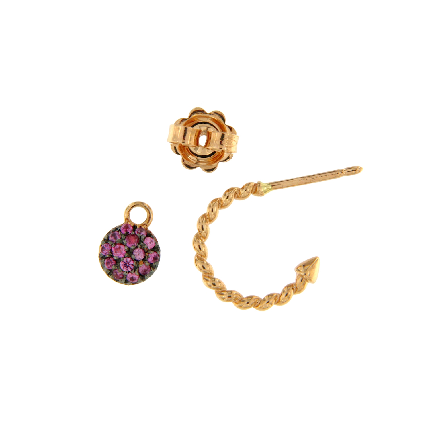 Orecchini oro rosa semicerchi motivo treccina zaffiri rosa pink sapphires earrings sconto discount 45348_Zrosa