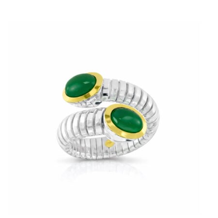Anello tubogas contrariè argento oro agata verde
