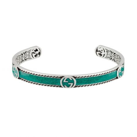 GUCCI Bracciale con logo GG e smalto turchese bracelet sconto discount 645570_J8410_8136_003_100_0000_Light-Bracciale-con-logo-GG a
