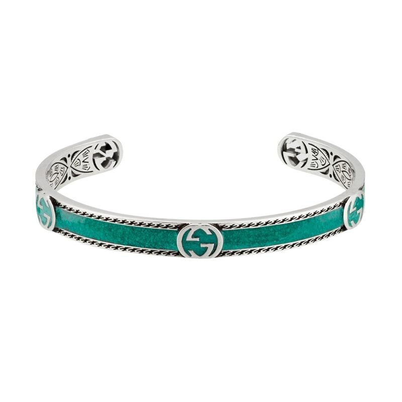 GUCCI Bracciale con logo GG e smalto turchese bracelet sconto discount 645570_J8410_8136_003_100_0000_Light-Bracciale-con-logo-GG a