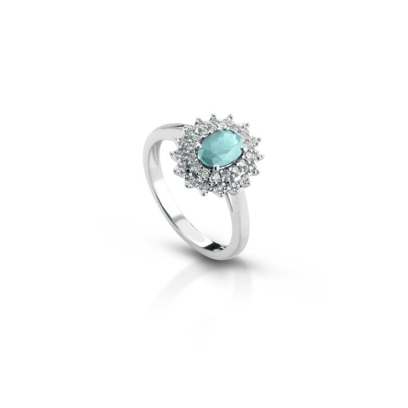 Anello in oro bianco 18 kt acquamarina 18 kt white gold ring aquamarine sconto discount engagement ring
