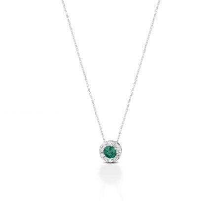 Collana oro bianco smeraldo e diamanti Necklace white gold emerald and diamonds sconto discount