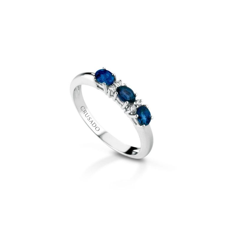 Anello trilogy con diamanti e zaffiri Trilogy ring with diamonds and sapphires sconto discount