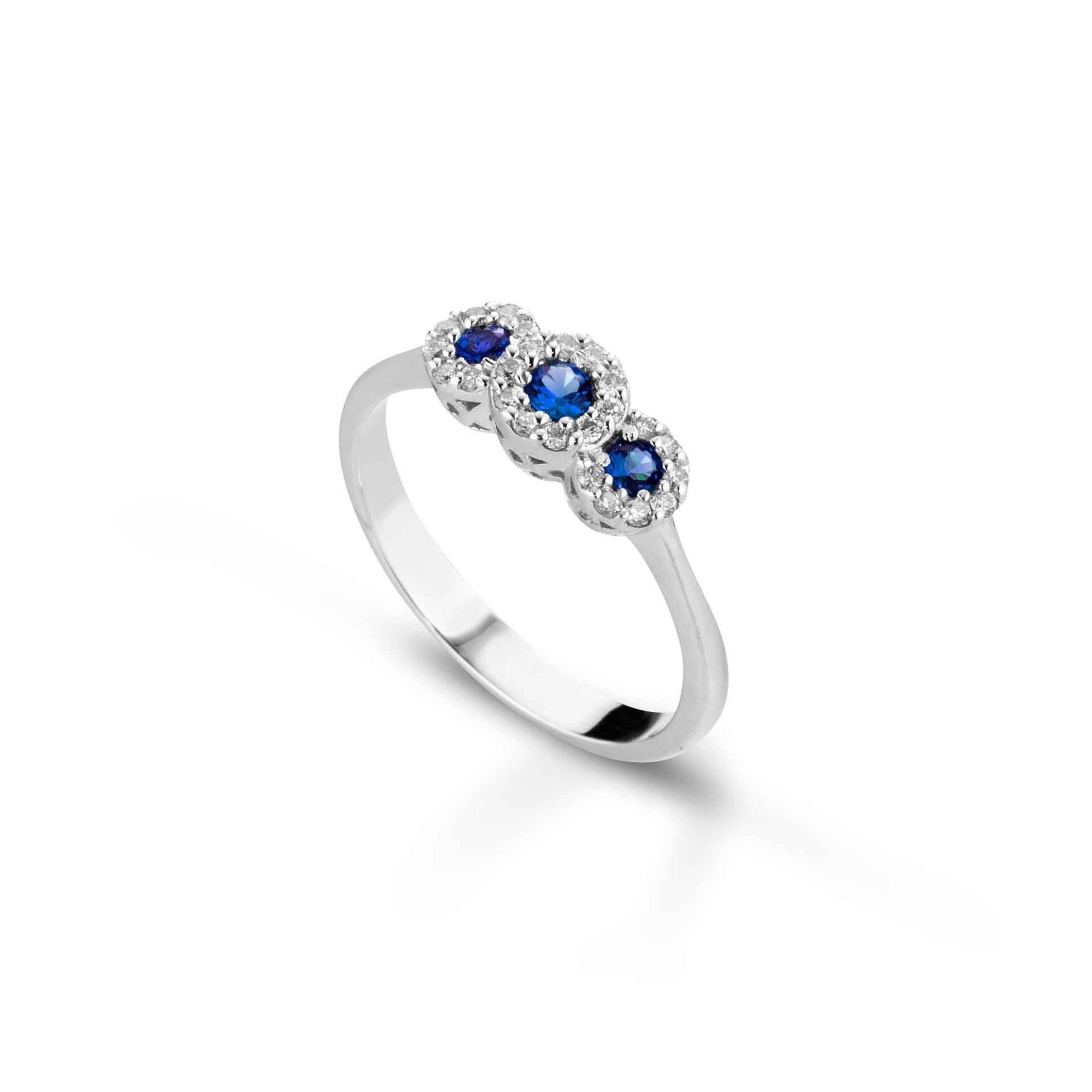 Anello trilogy con diamanti e zaffiri Trilogy ring with diamonds and sapphires sconto discount ab