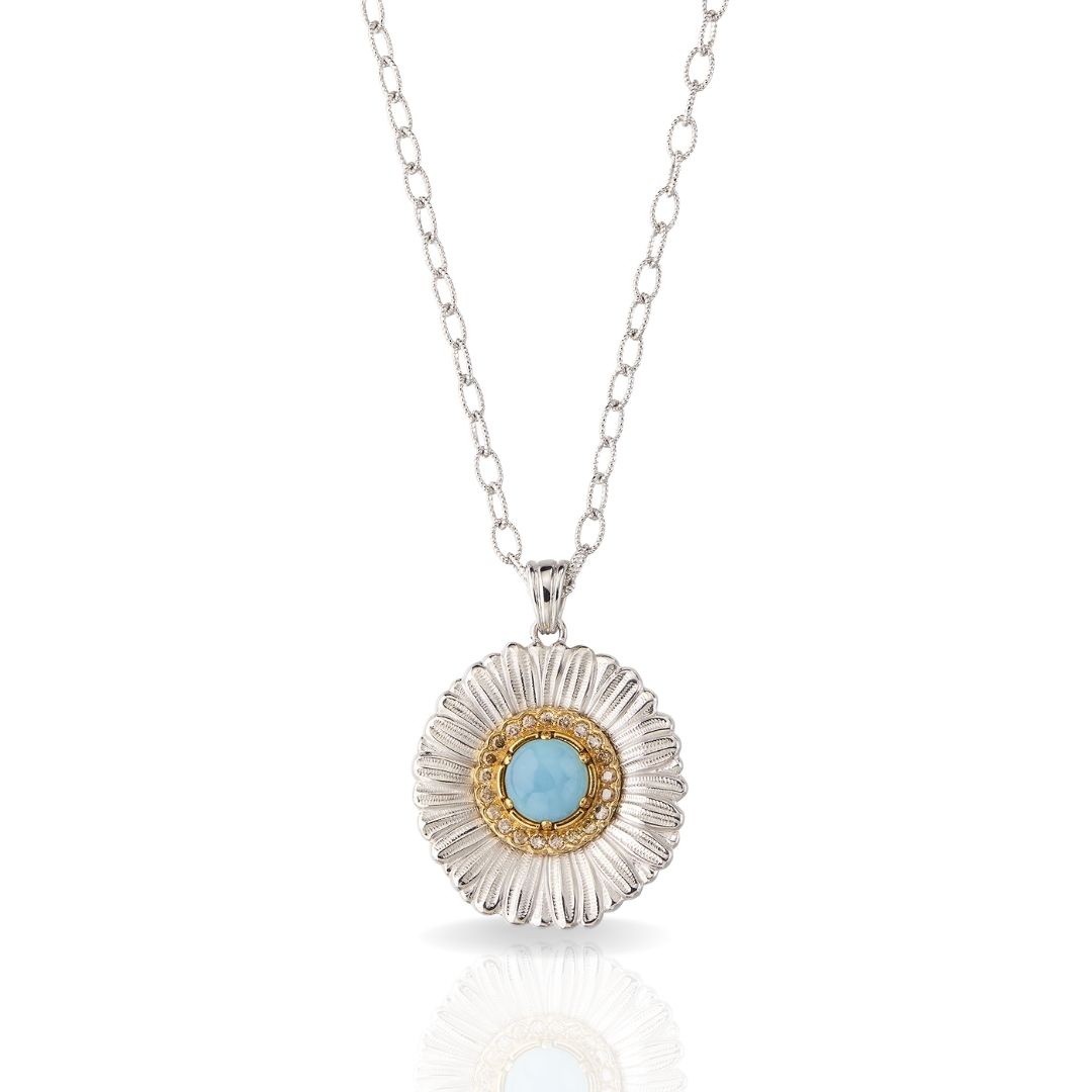 BUCCELLATI collana con ciondolo Daisy Blossom Color agata azzurra agat blue