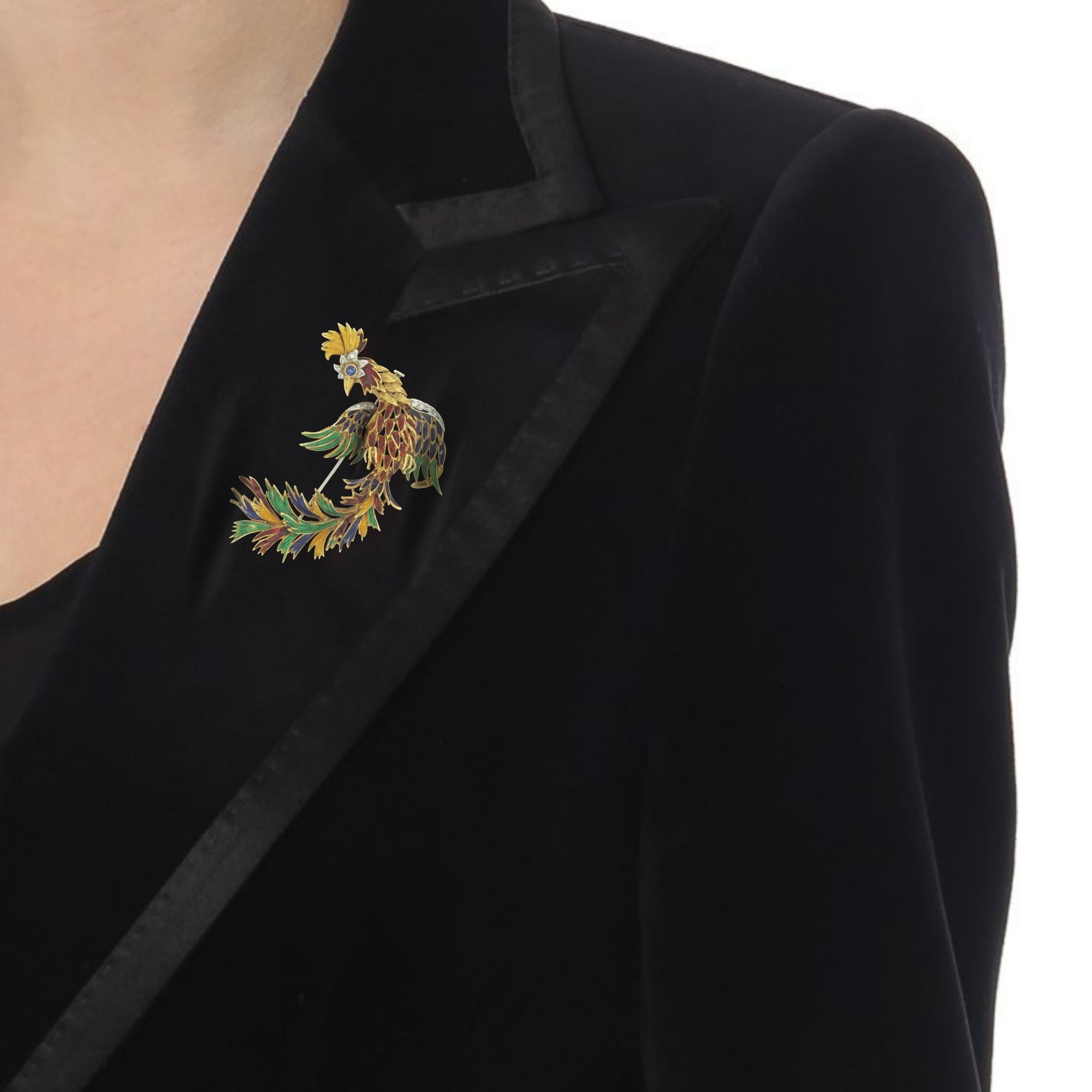 splilla uccello del paradiso oro diamanti e smalti Lunati b