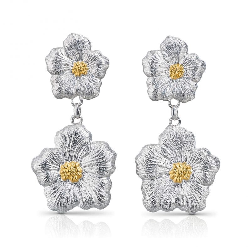 Orecchini Gardenia pendenti fiore piccolo+fiore grande con doratura cod. SOFRGARPPGY blossom earring large