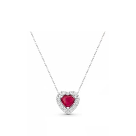 Collana con Ciondolo cuore diamanti e rubino
