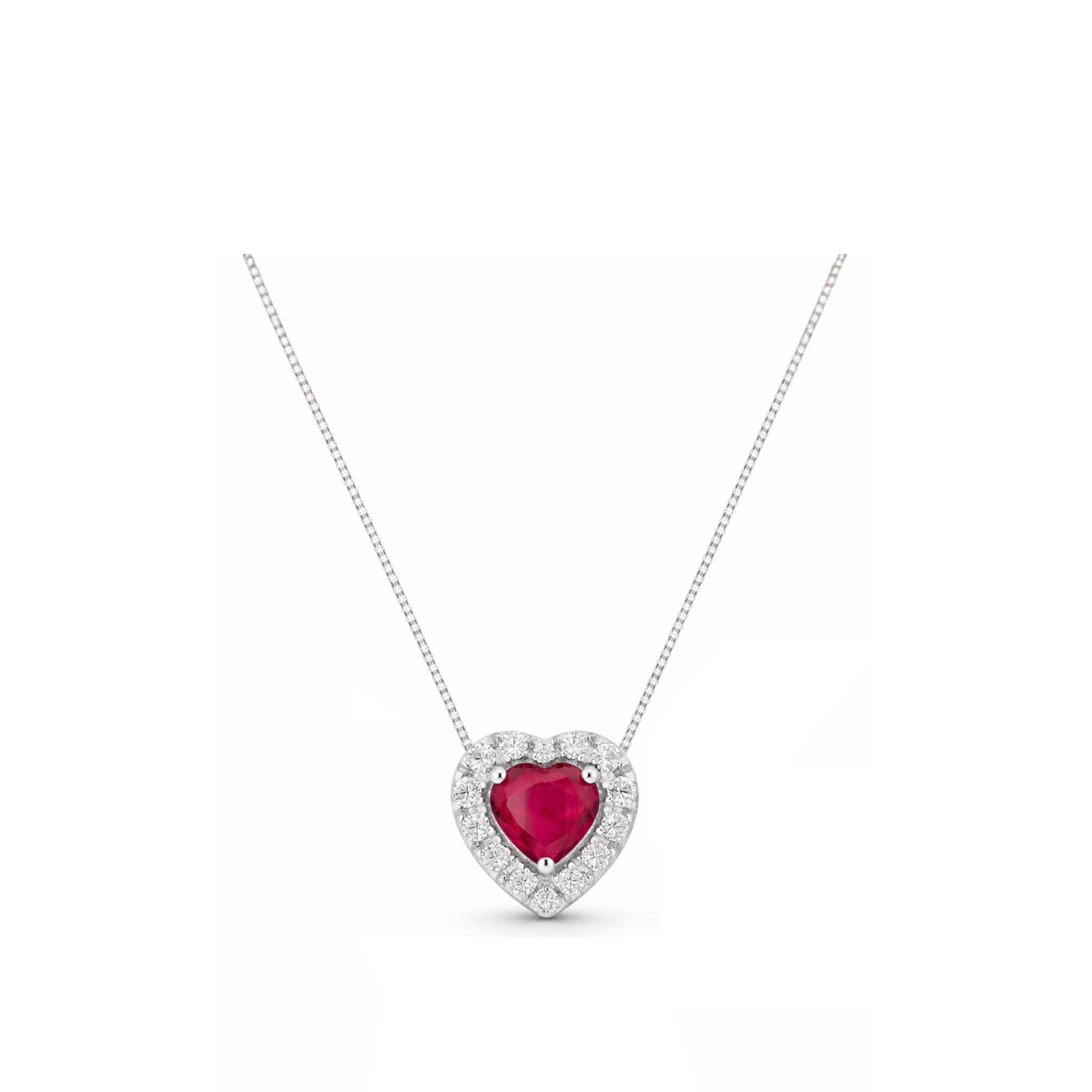 Collana con Ciondolo cuore diamanti e rubino