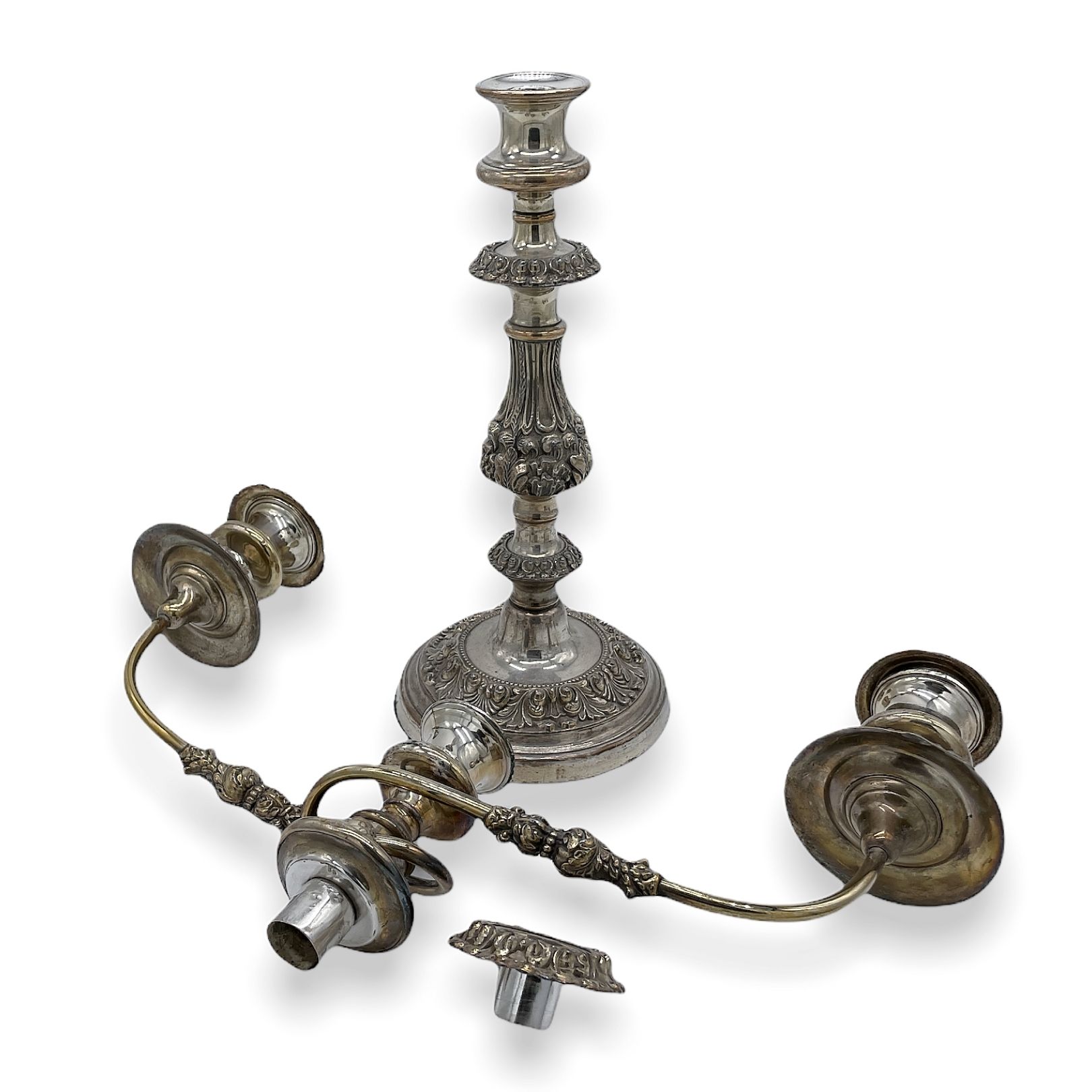 Couple of silver plated 3 flame candelabra Age 1800 - Image 2