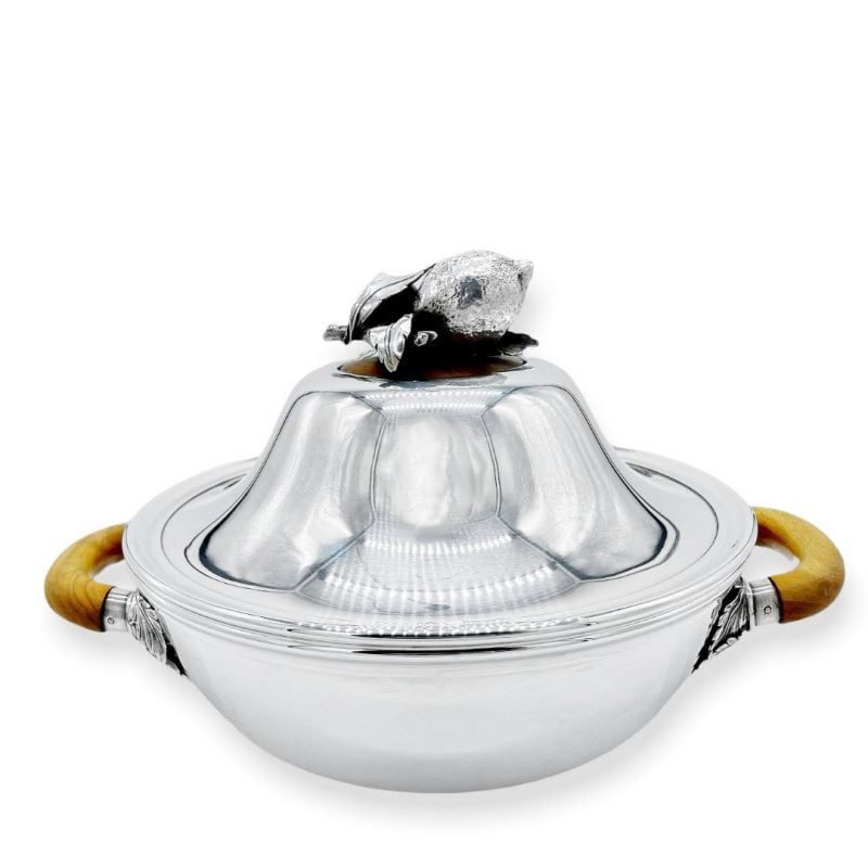 Zuppiera De Vecchi in argento 925 con manici in legno De Vecchi soup tureen in silver 925 with wooden handles sconto discount