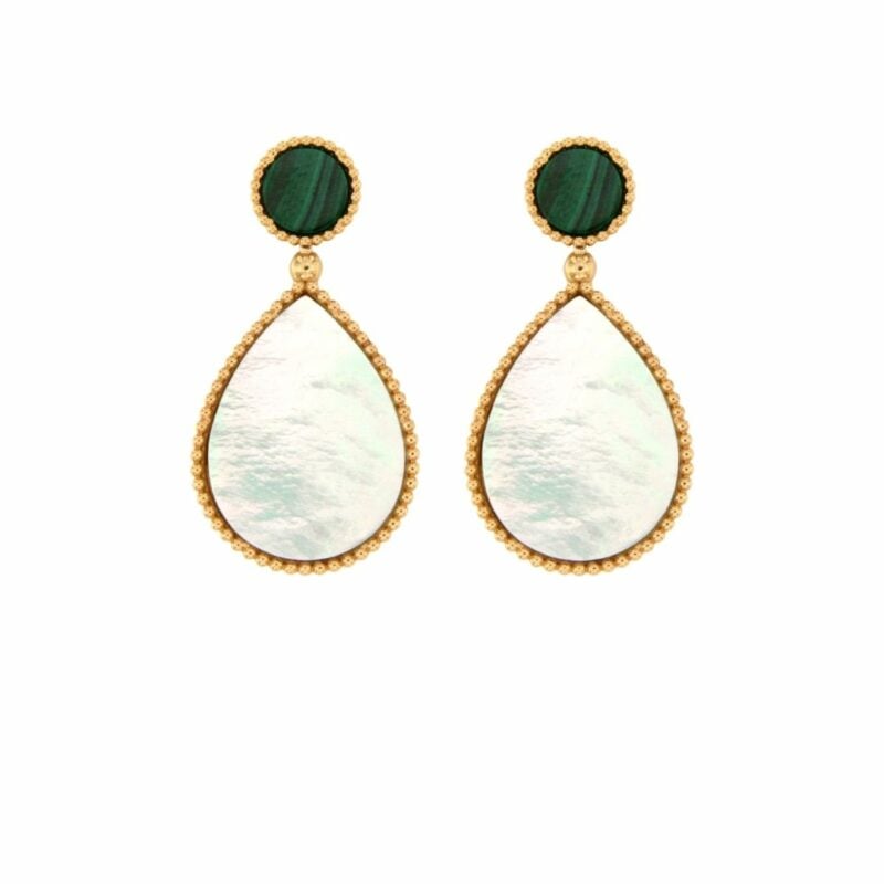 Orecchini Bollicine Oro rosa e Madreperla e Malachite earrings pendant mother of pearl sconto discount