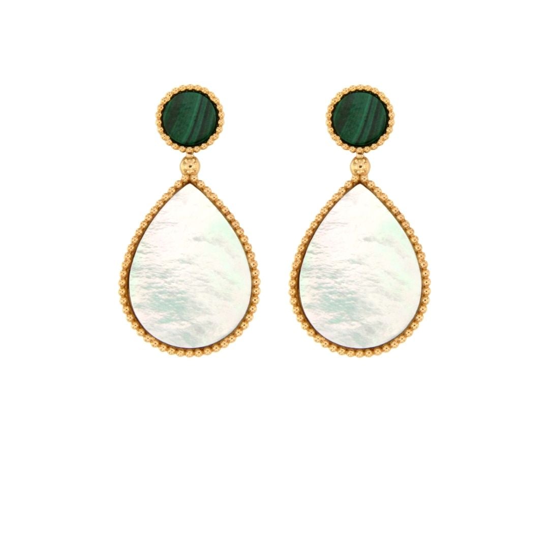 Orecchini Bollicine Oro rosa e Madreperla e Malachite earrings pendant mother of pearl sconto discount