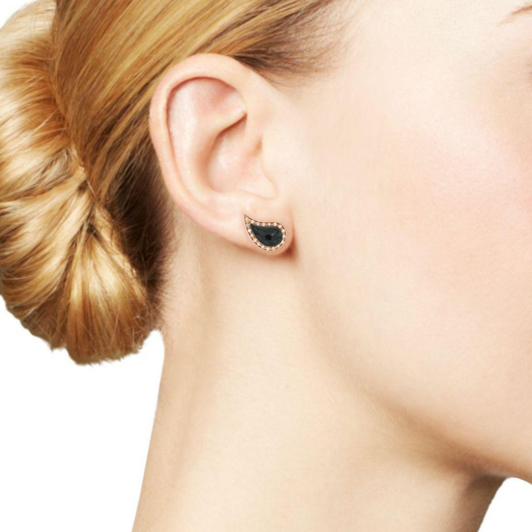 Orecchini Cashmere Oro rosa Diamanti e Onice - immagine 2