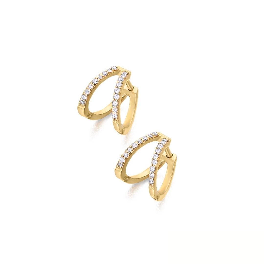 LE CARRÈ DOUBLE HOOPS EARRINGS IN GOLD WITH DIAMONDS
