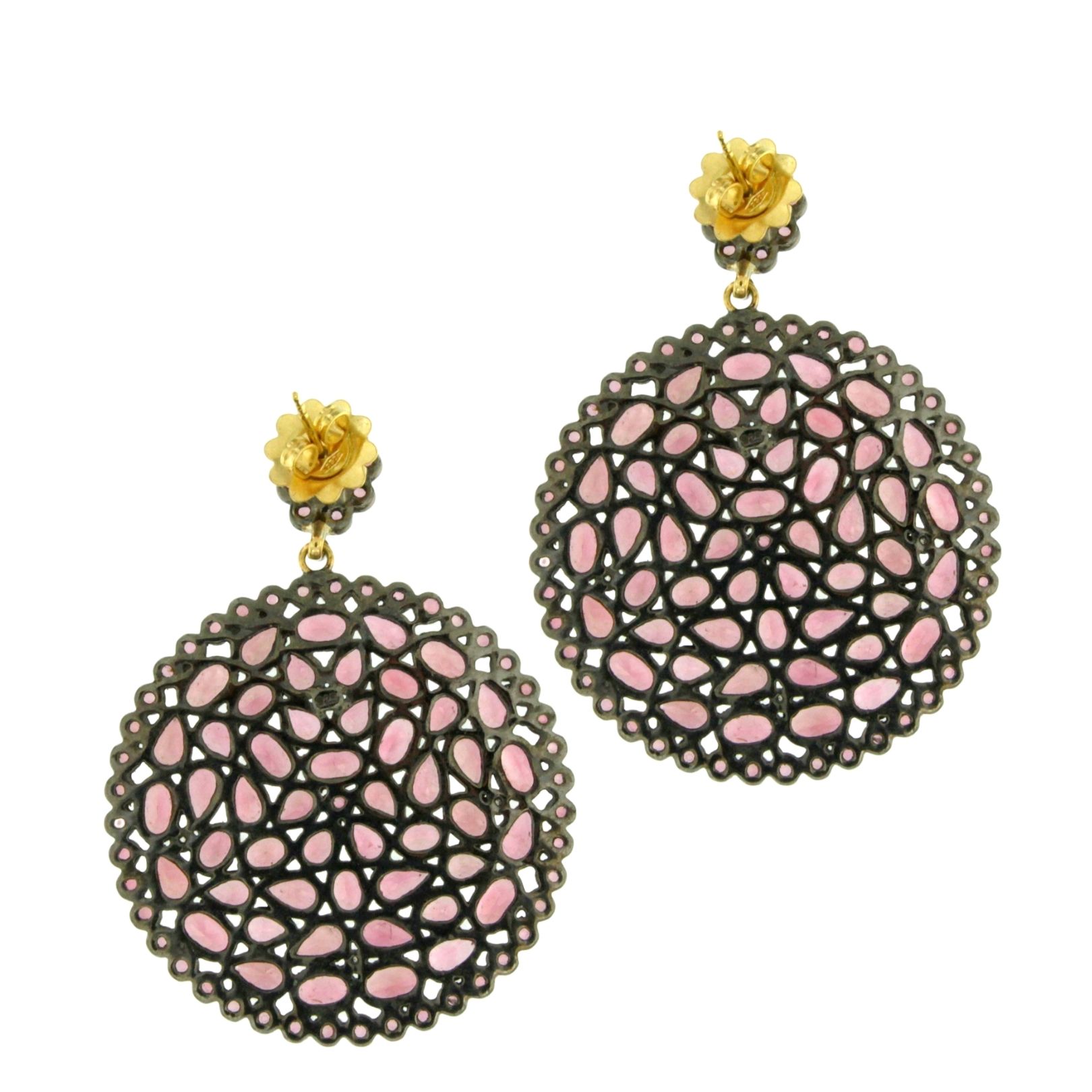 Oriental Round Earrings Pink Sapphires - Image 2