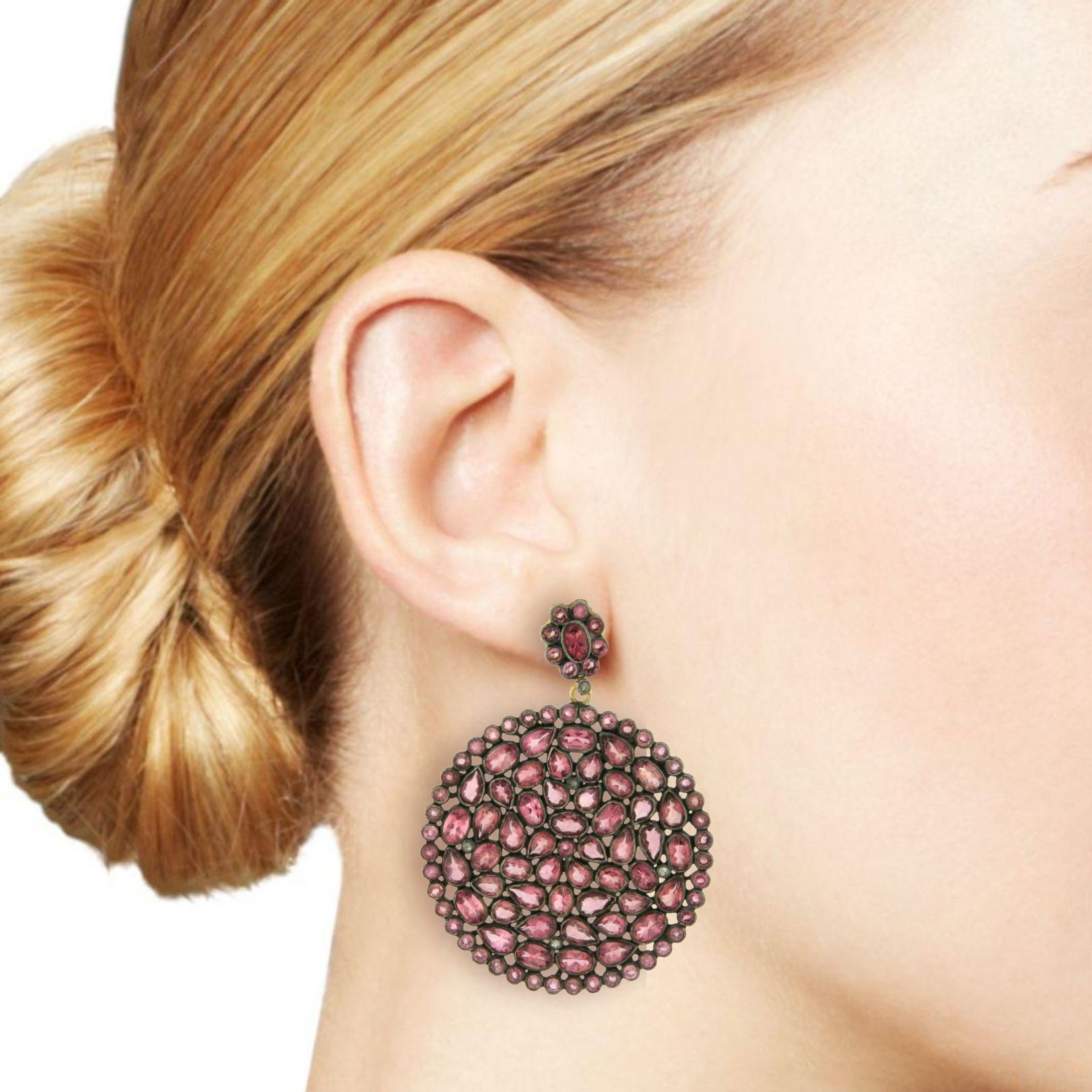 Oriental Round Earrings Pink Sapphires - Image 3