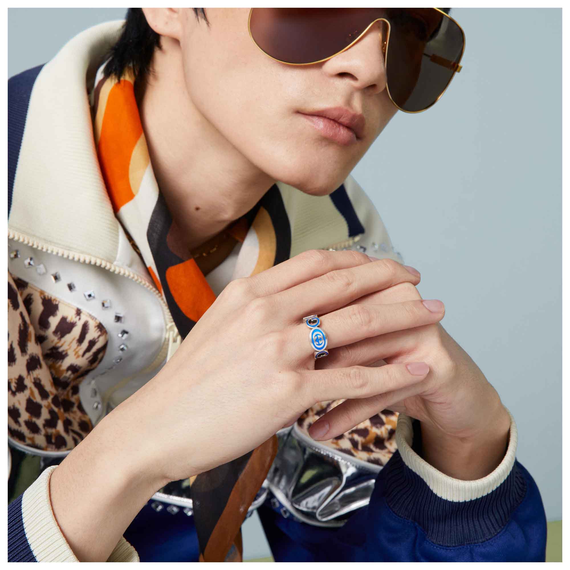 ANELLO INCROCIO GG SMALTO BLU - immagine 5