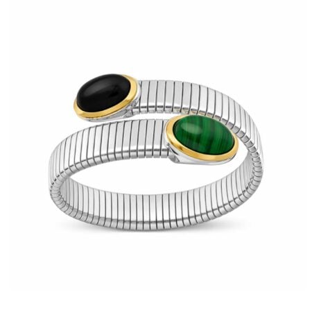 Bracciale tubogas 2 giri argento pietre dure onice e malachite