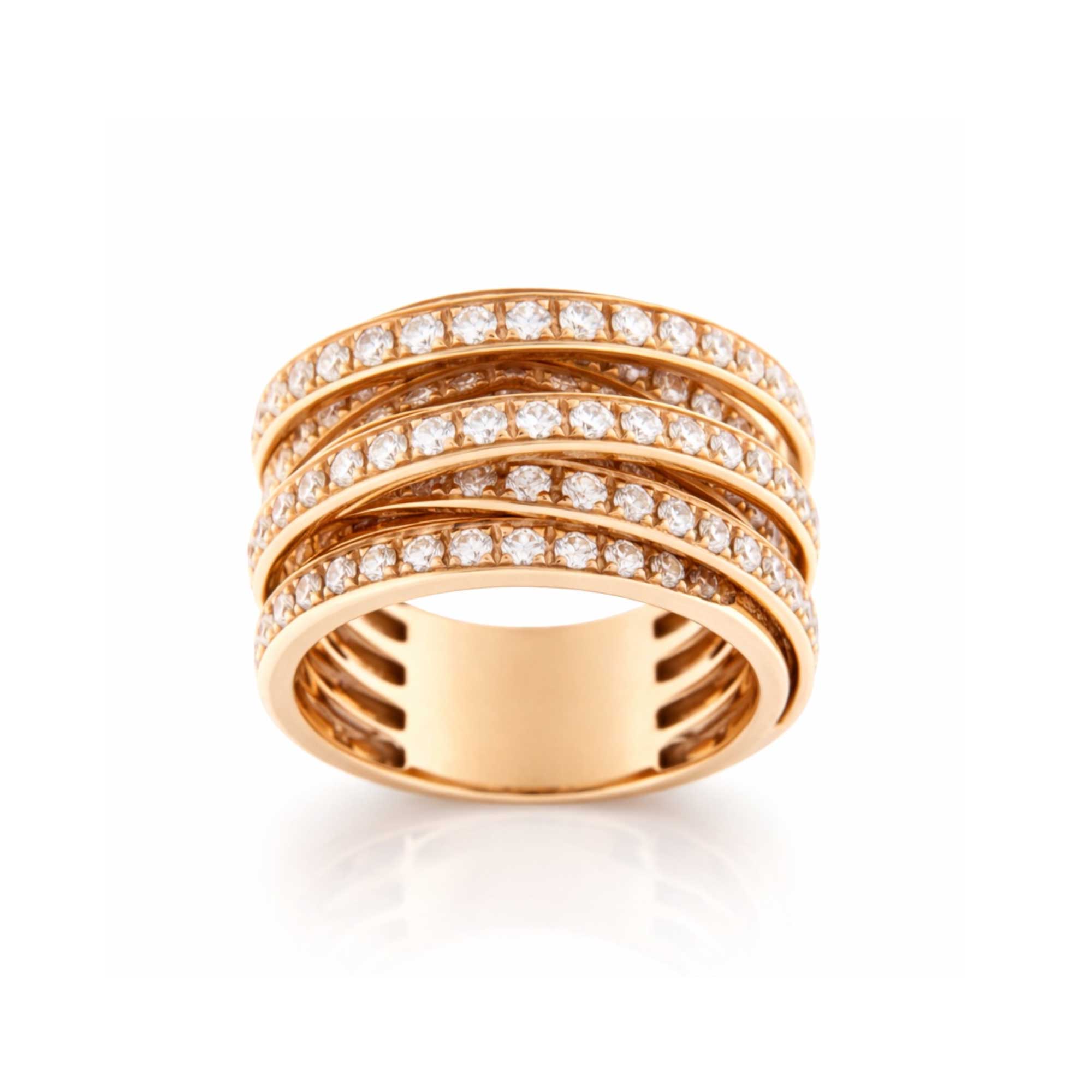 Anello Intrecci fascia larga oro rosa e brillanti