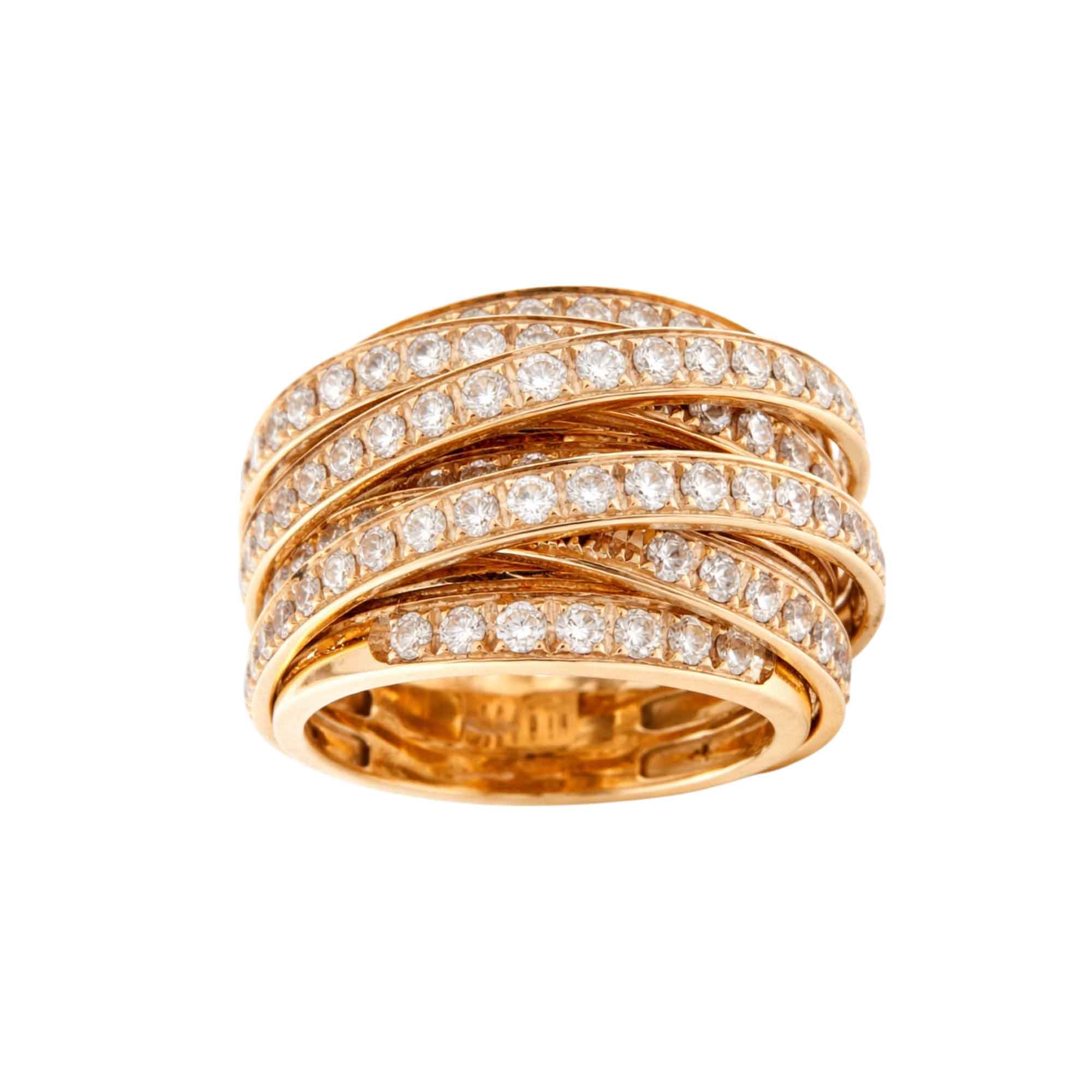 Anello Intrecci fascia larga oro rosa e brillanti - immagine 3