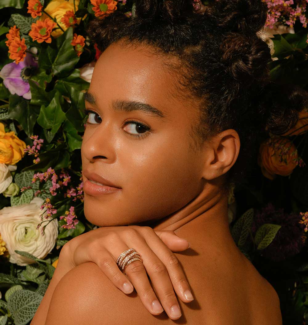 Anello Intrecci fascia larga oro rosa e brillanti - immagine 2