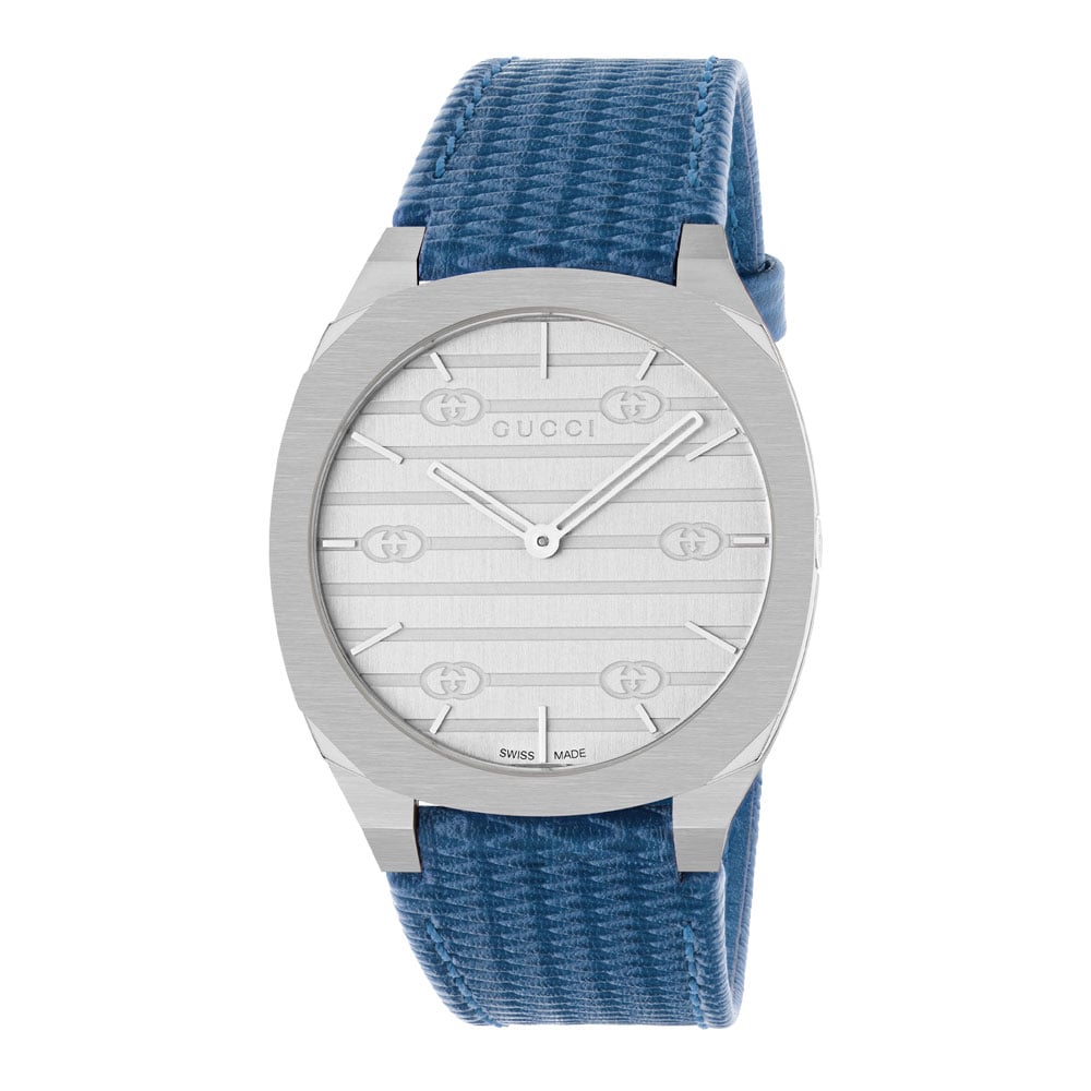 OROLOGIO GUCCI 25H 34 MM quadrante in ottone color argento con Incrocio GG