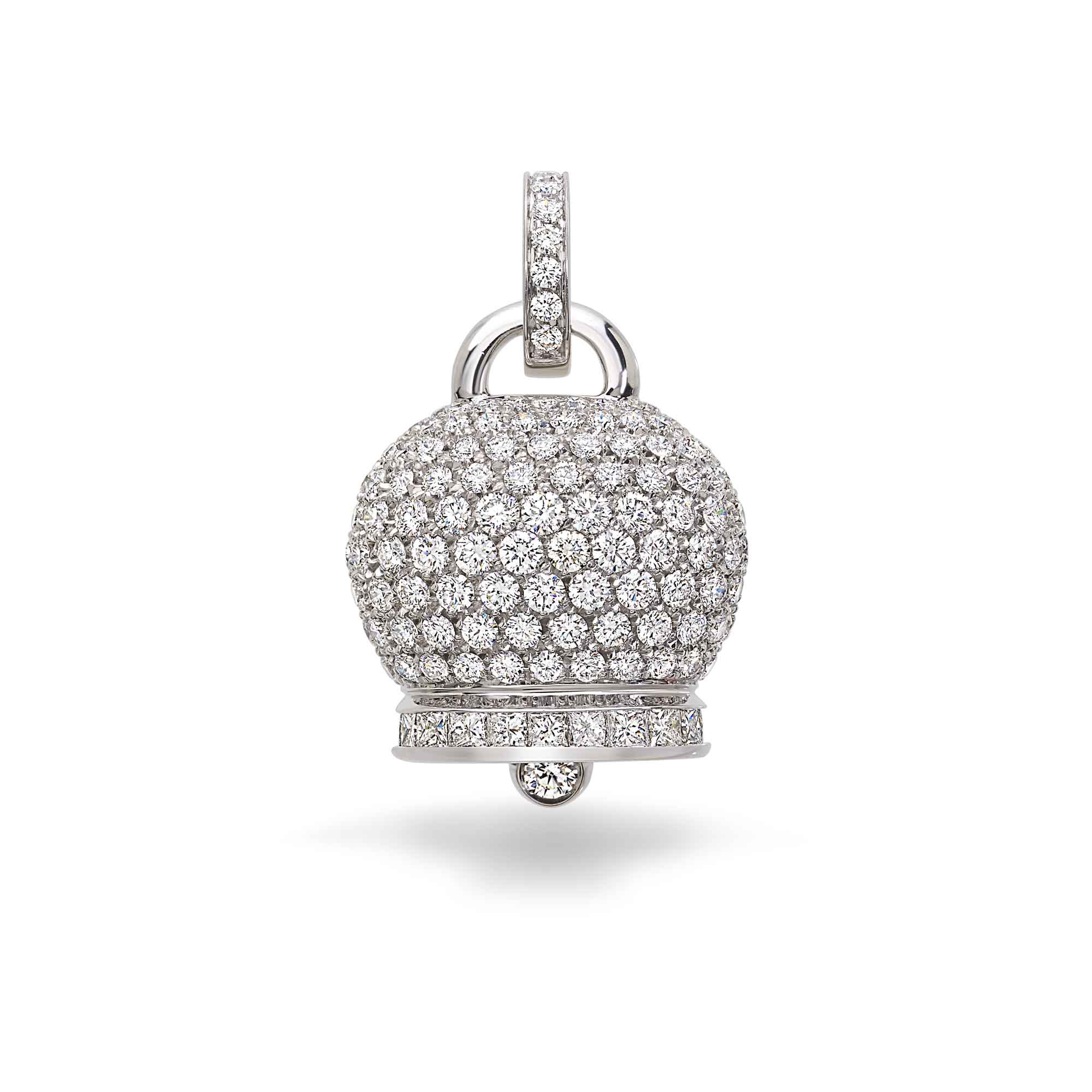 Ciondolo Campanella grande in oro e pavè di diamanti