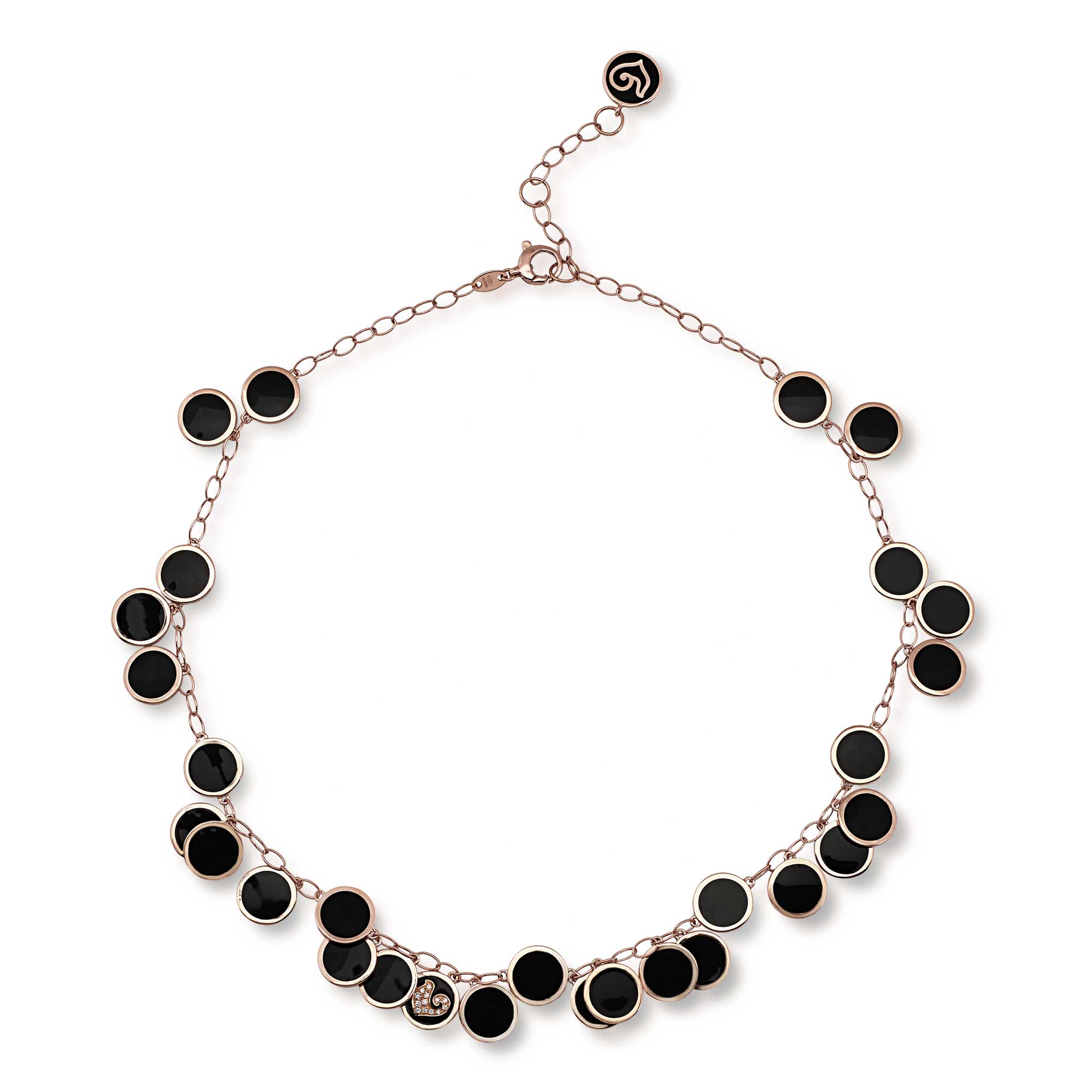 Necklace Paillettes Gold and black enamel 38-42 cm