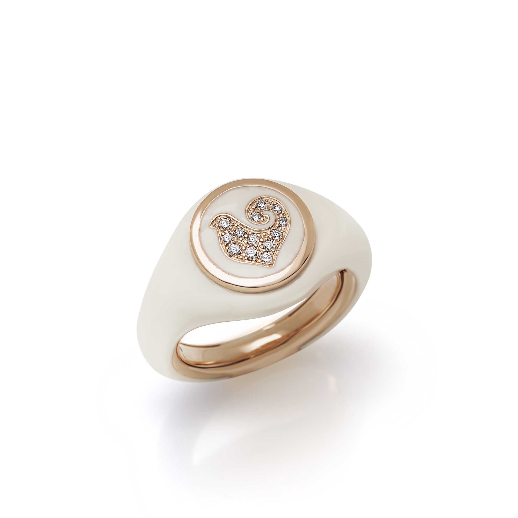 RING PAILLETTES SYGILLUM GOLD AND WHITE ENAMEL