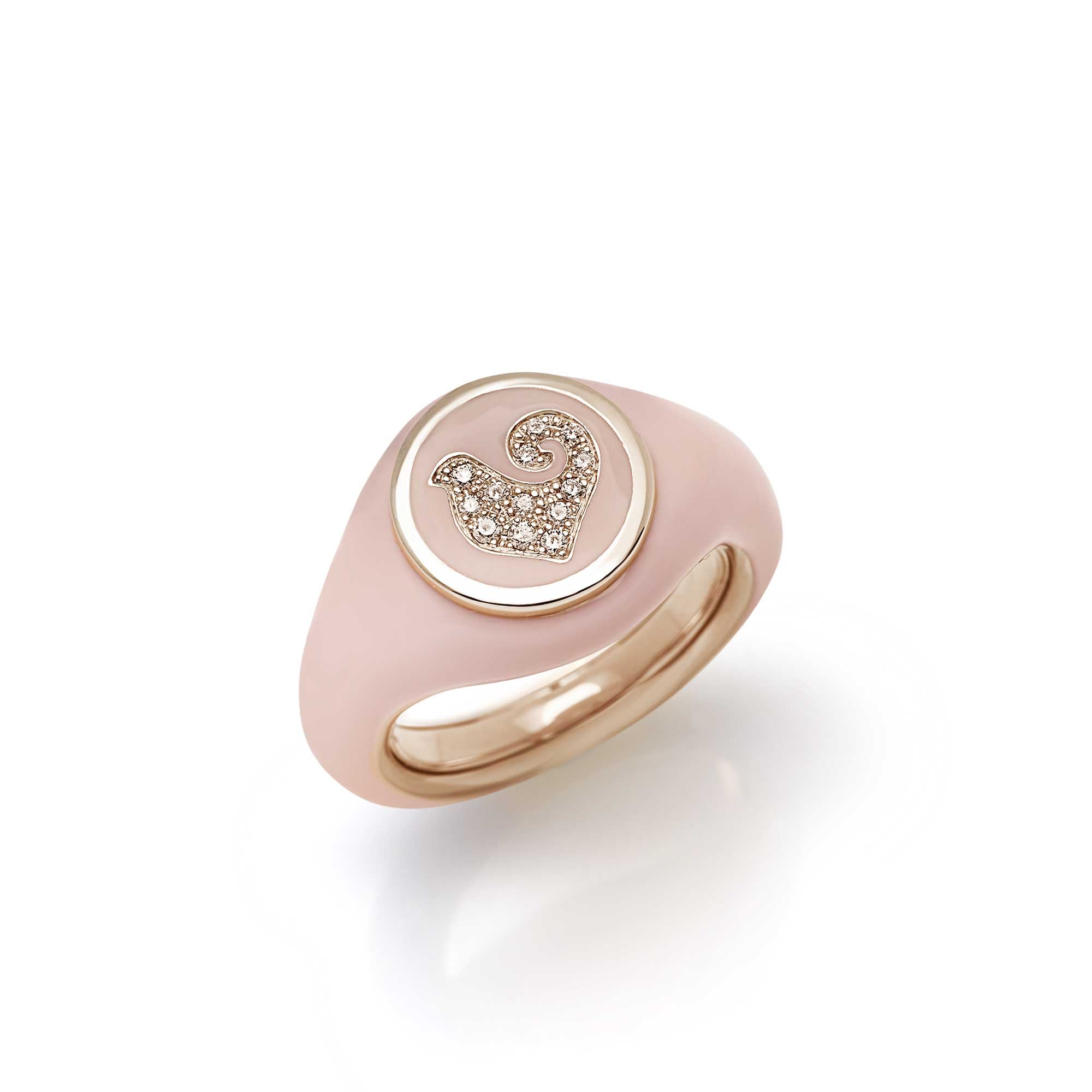 ANELLO PAILLETTES SYGILLUM IN ORO E SMALTO ROSA