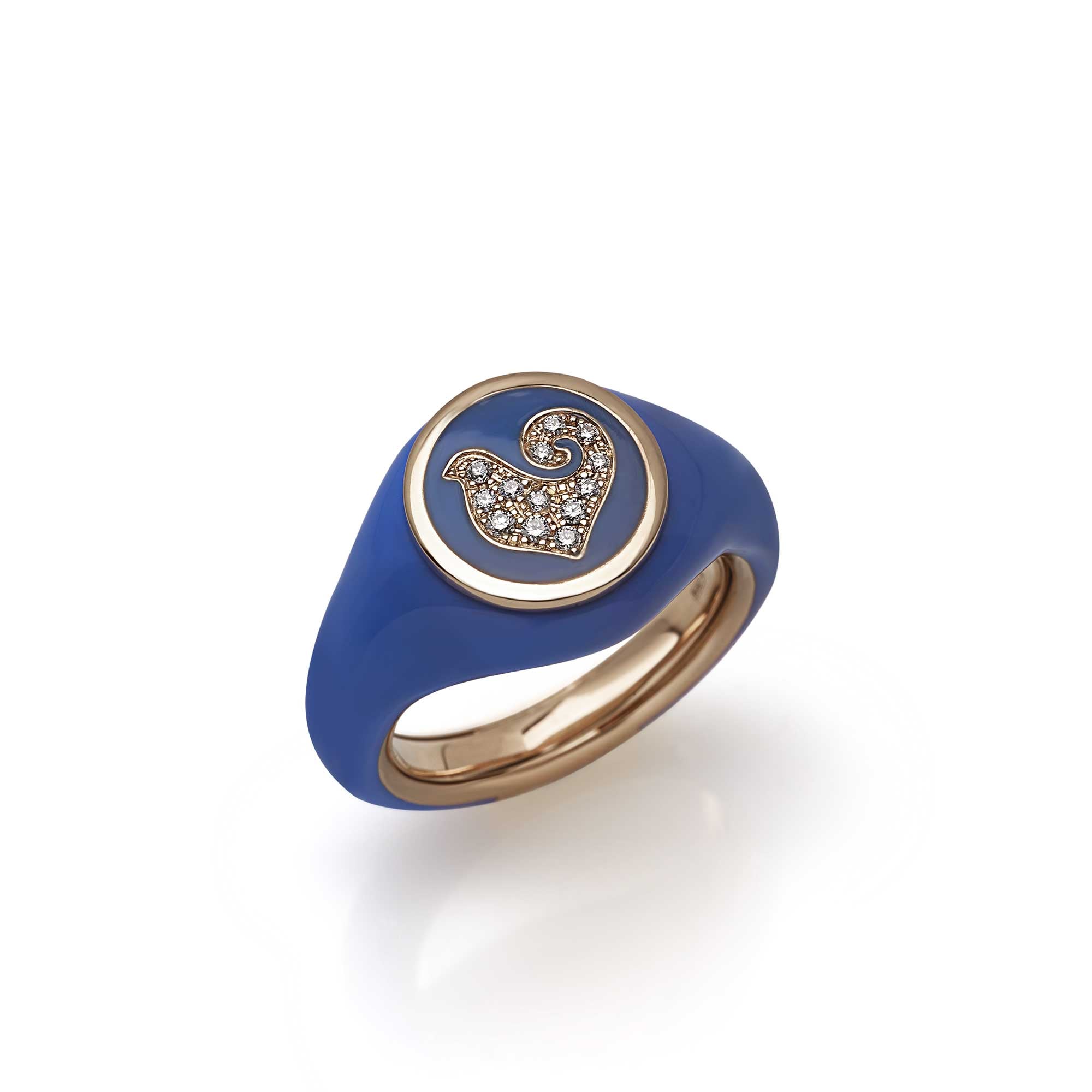 Anello Paillettes Sygillum in oro e smalto blu