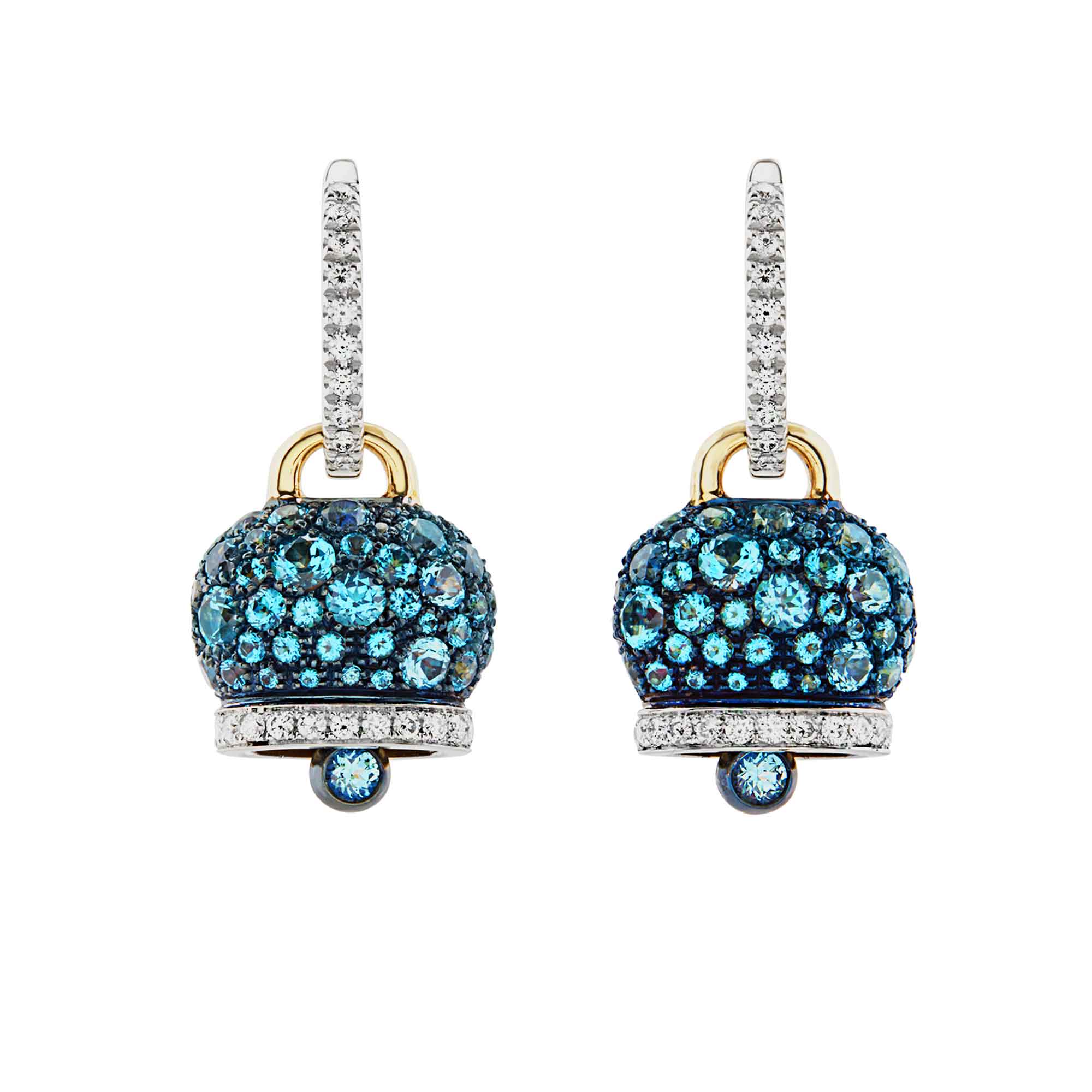 Earrings Campanelle Gold and paraiba pavè
