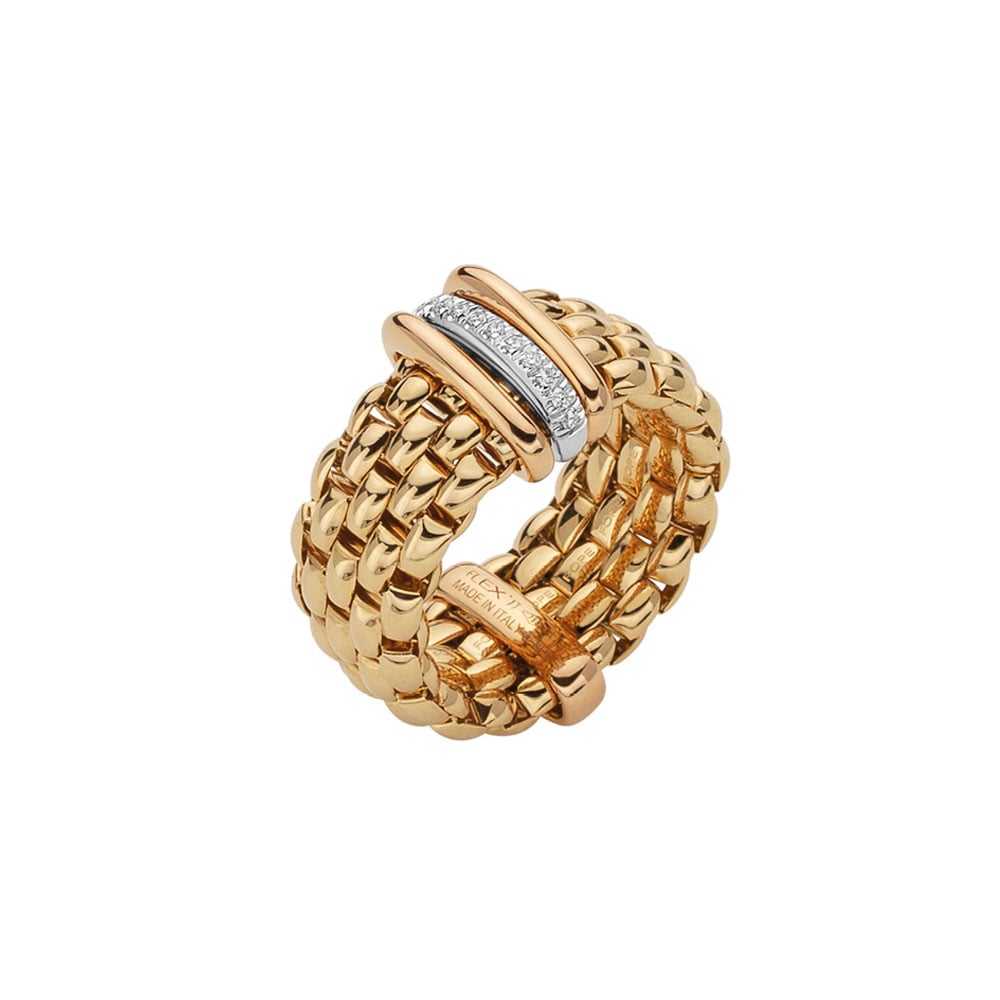 Panorama yellow gold Flex'it ring with diamonds
