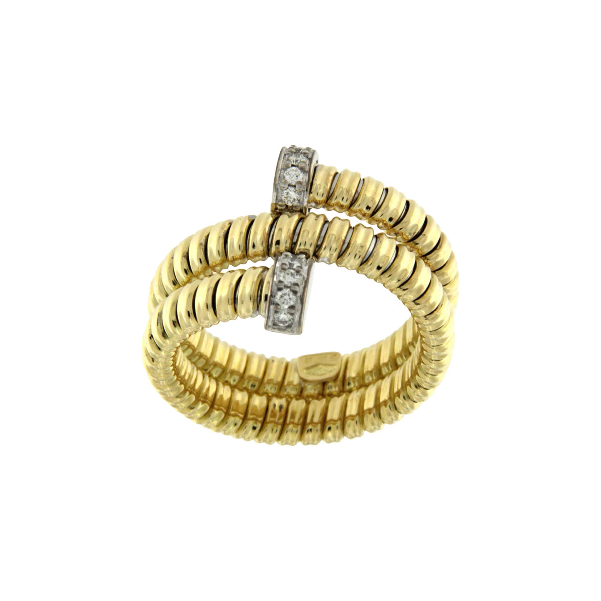 Anello oro giallo tubogas a 2 giri e brillanti