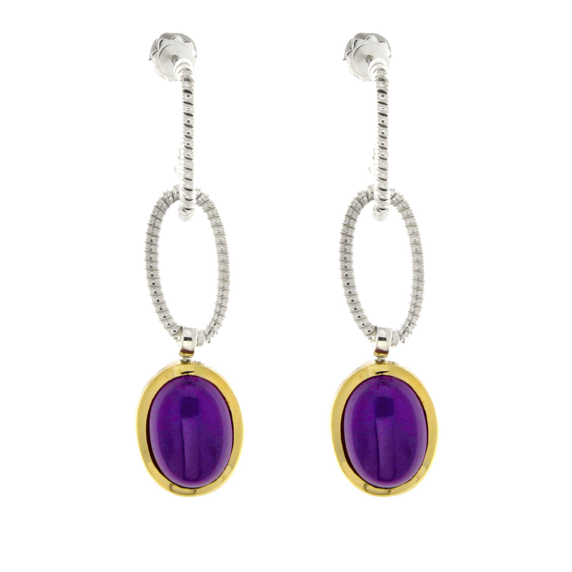 Orecchini maglie tubogas con pendenti ametista e quarzo citrino double face - immagine 2