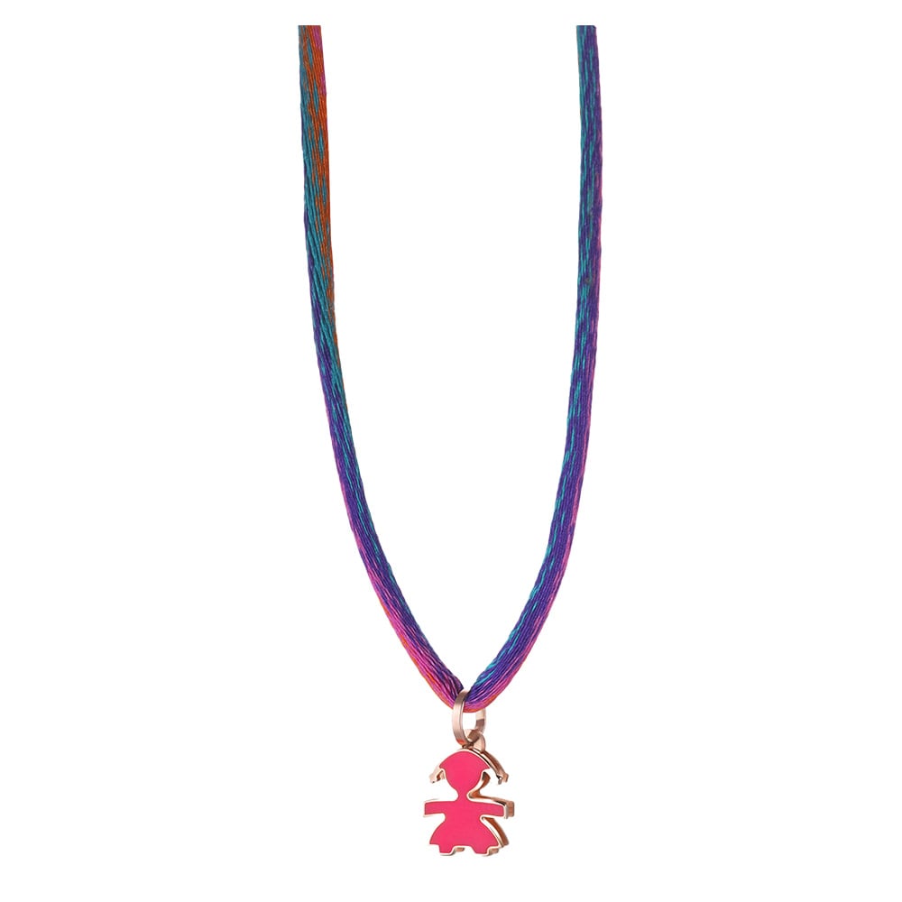 CIONDOLO I CLASSICI CON SAGOMA BIMBA IN ORO ROSA E SMALTO FUXIA